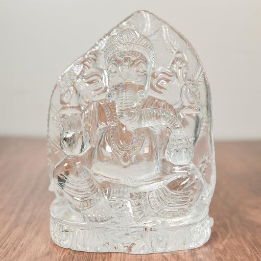 Hand Carved Clear Quartz Ganesha